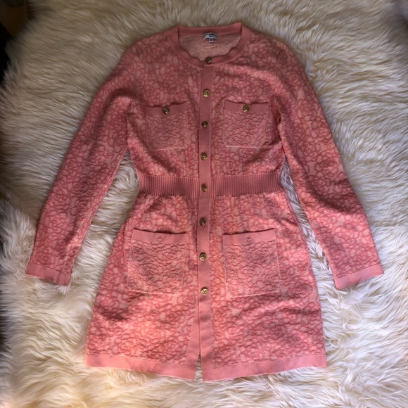 Chanel 2021 floral silk cotton dress cardigan skirt pink 38 - Picture 2 of 11